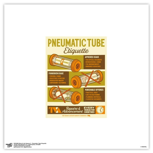 Gallery Pops Marvel Loki (TV Series) - Pneumatic Tube Etiquette Wall Art, Unframed Version, 12" x 12"