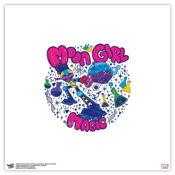 Gallery Pops Marvel Moon Girl And Devil Dinosaur - Moon Girl Doodle Wall Art, Unframed Version, 12" x 12"
