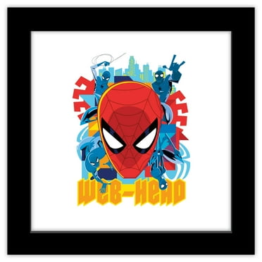 Gallery Pops Marvel Spider-Man - Geometric Web-Head Wall Art, Black Framed Version, 12" x 12"