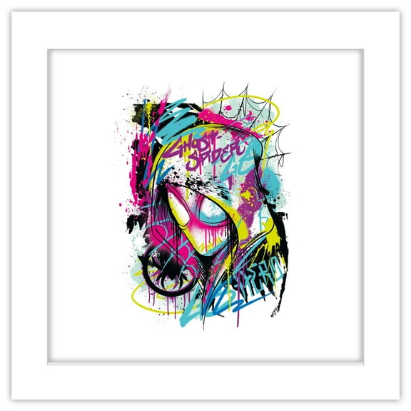 Gallery Pops Marvel Spider-Man - Ghost-Spider Graffiti Hero Portrait Wall Art, White Framed Version, 12" x 12"