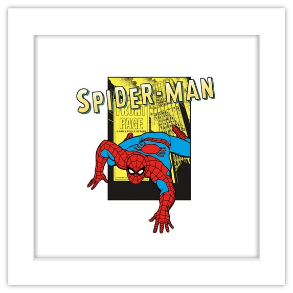 Gallery Pops Marvel Spider-Man - Retro Spotlight Daily Bugle Front Page Wall Art, White Framed Version, 12" x 12"