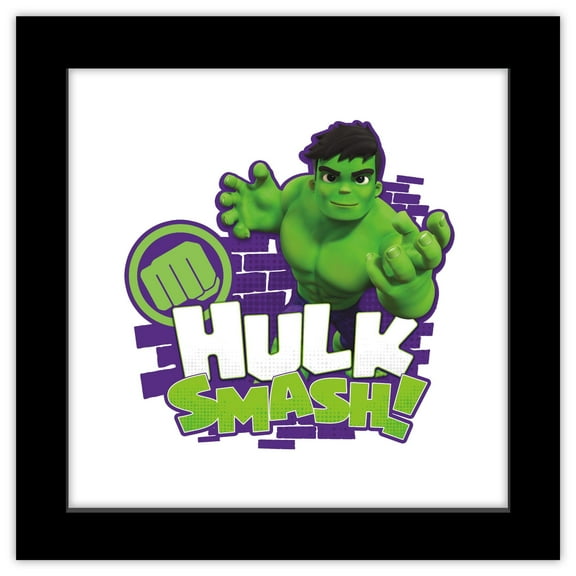 Gallery Pops Marvel Spidey and His Amazing Friends - Hulk Smash Brick Wall Wall Art, Black Framed Version, 12" x 12"