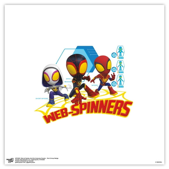 Gallery Pops Marvel Spidey and His Amazing Friends - Tech Group Badge Wall Art, Unframed Version, 12" x 12"