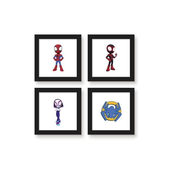 Gallery Pops Marvel Spidey and His Amazing Friends - Webs Wall Art Bundle (4-Pack), Black Framed Version, 12" x 12"