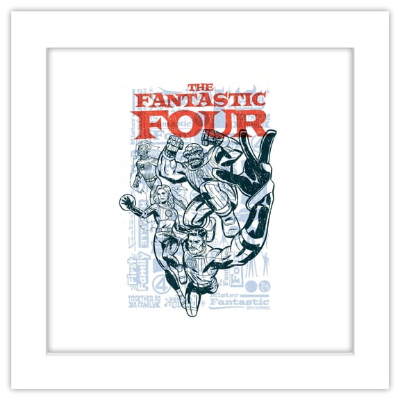 Gallery Pops Marvel The Fantastic Four: First Steps (2025) - First Family Line Art Graphic Wall Art, White Framed Version, 12" x 12"