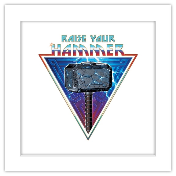 Gallery Pops Marvel Thor: Love and Thunder - Raise Your Hammer Wall Art, White Framed Version, 12" x 12"