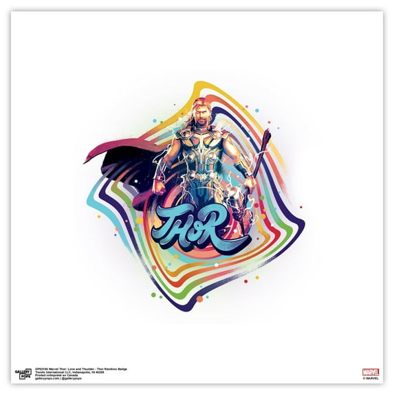 Gallery Pops Marvel Thor: Love and Thunder - Thor Rainbow Badge Wall Art, Unframed Version, 12" x 12"