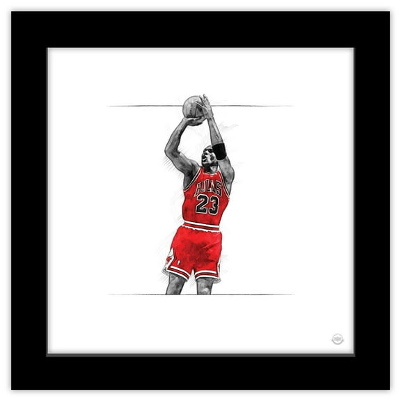 Gallery Pops Michael Jordan - Art Sketch Jumpshot Wall Art, Black Framed Version, 12" x 12"