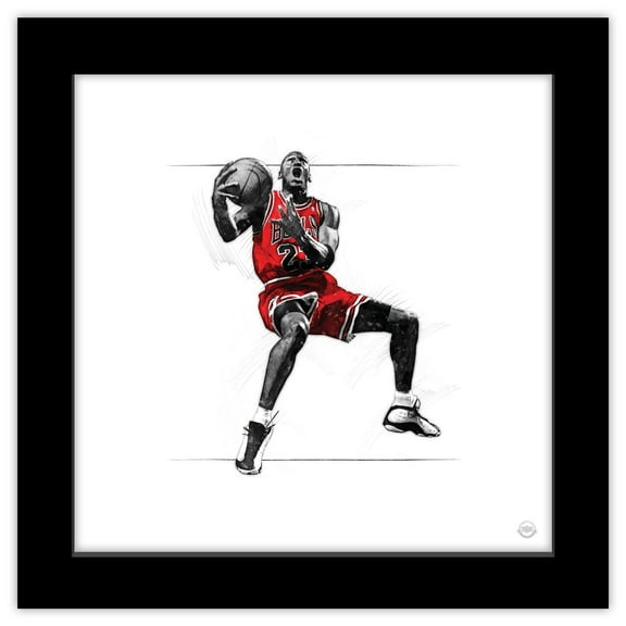 Gallery Pops Michael Jordan - Art Sketch Layup Wall Art, Black Framed Version, 12" x 12"