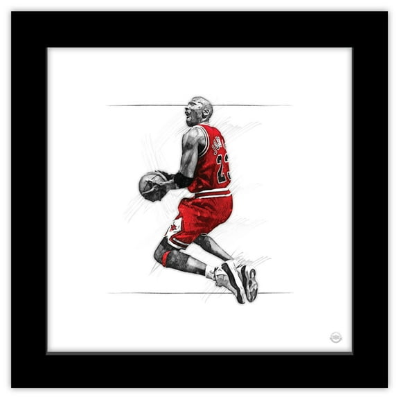 Gallery Pops Michael Jordan - Art Sketch Reverse Dunk Wall Art, Black Framed Version, 12" x 12"