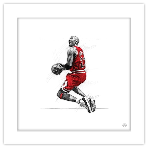 Gallery Pops Michael Jordan - Art Sketch Reverse Dunk Wall Art, White Framed Version, 12" x 12"