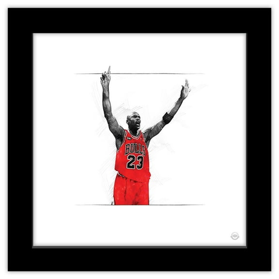 Gallery Pops Michael Jordan - Art Sketch Six Chamionships Wall Art, Black Framed Version, 12" x 12"