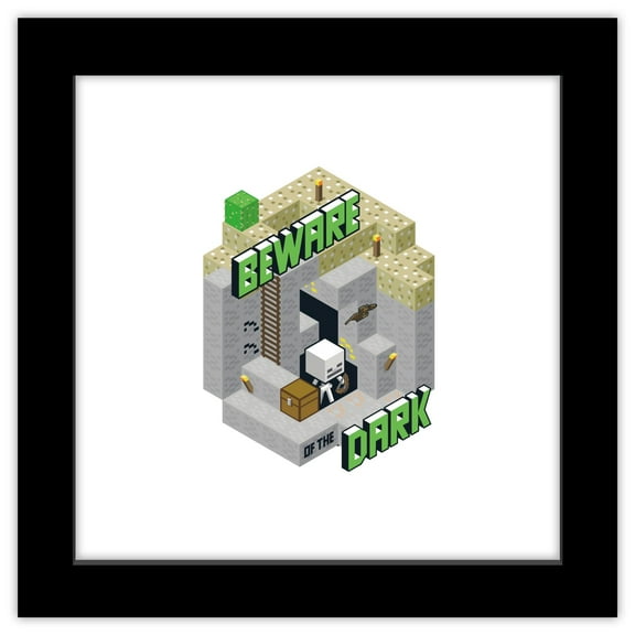 Gallery Pops Minecraft - Beware Of The Dark Wall Art, Black Framed Version, 12" x 12"