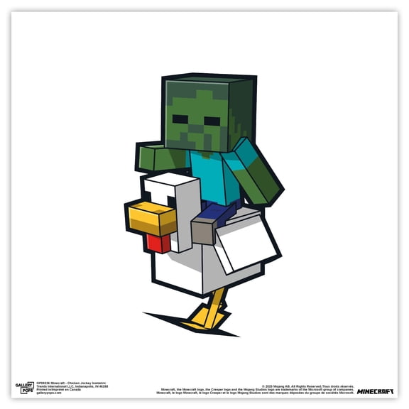 Gallery Pops Minecraft - Chicken Jockey Isometric Wall Art, Unframed Version, 12" x 12"