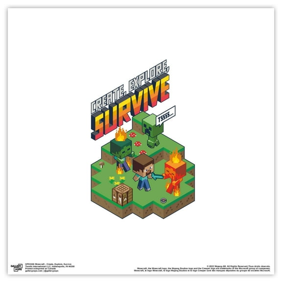 Gallery Pops Minecraft - Create, Explore, Survive Wall Art, Unframed Version, 12" x 12"