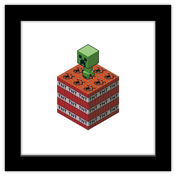 Gallery Pops Minecraft - Creeper TNT Wall Art, Black Framed Version, 12" x 12"
