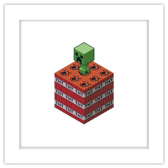 Gallery Pops Minecraft - Creeper TNT Wall Art, White Framed Version, 12" x 12"