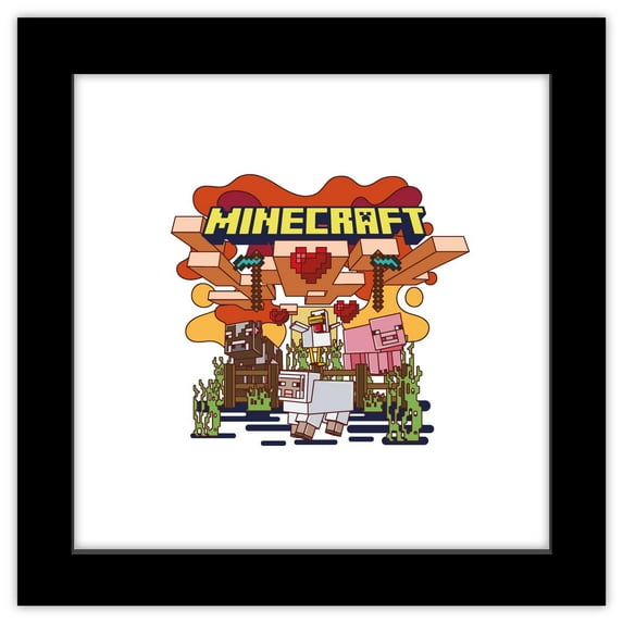 Gallery Pops Minecraft - Funtage Animals Wall Art, Black Framed Version, 12" x 12"