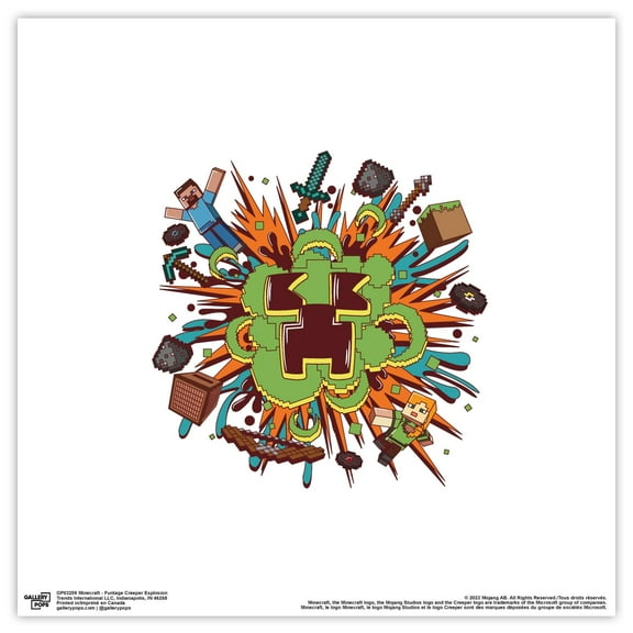 Gallery Pops Minecraft - Funtage Creeper Explosion Wall Art, Unframed Version, 12" x 12"