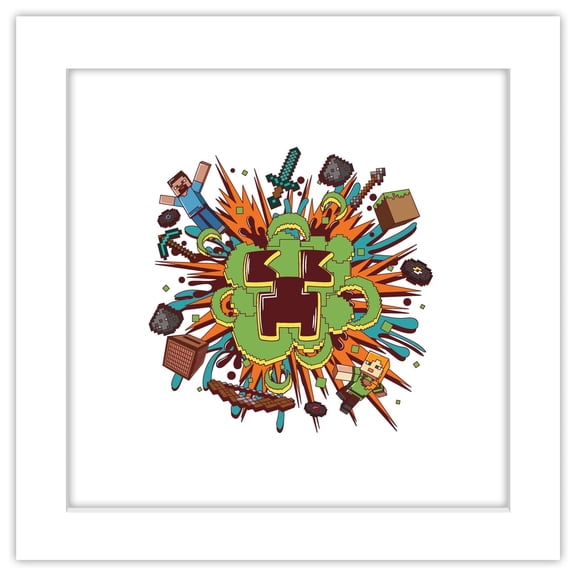 Gallery Pops Minecraft - Funtage Creeper Explosion Wall Art, White Framed Version, 12" x 12"