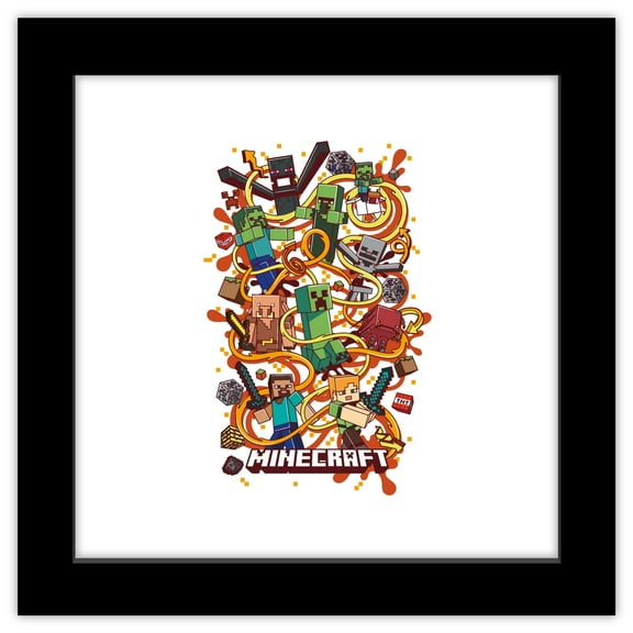Gallery Pops Minecraft - Funtage Overworld Wall Art, Black Framed Version, 12" x 12"