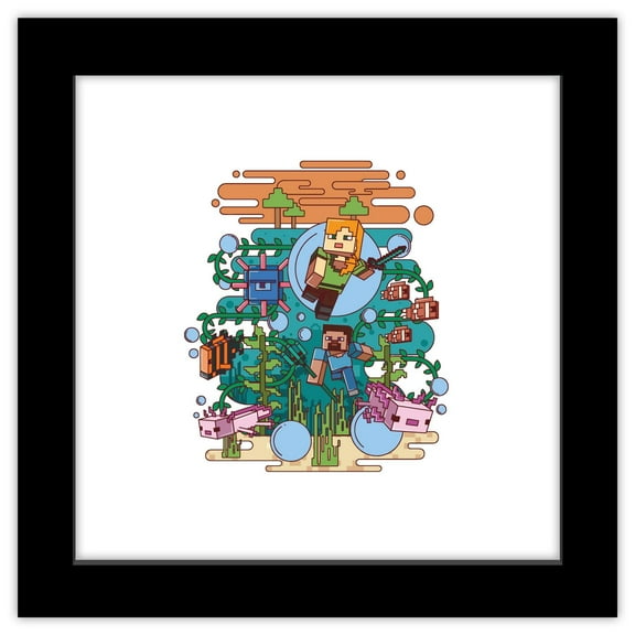 Gallery Pops Minecraft - Funtage Underwater Wall Art, Black Framed Version, 12" x 12"