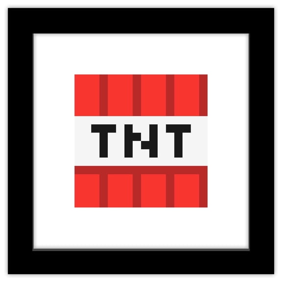Gallery Pops Minecraft: Iconic Pixels - Blocks - TNT Wall Art, Black Framed Version, 12" x 12"