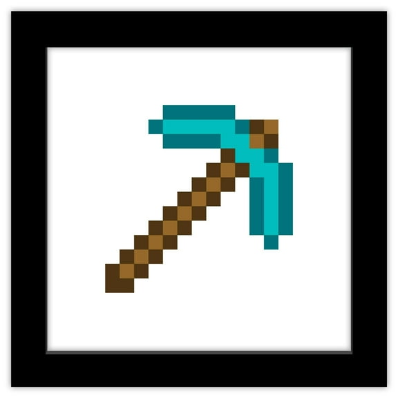 Gallery Pops Minecraft: Iconic Pixels - Items - Diamond Pickaxe Wall Art, Black Framed Version, 12" x 12"