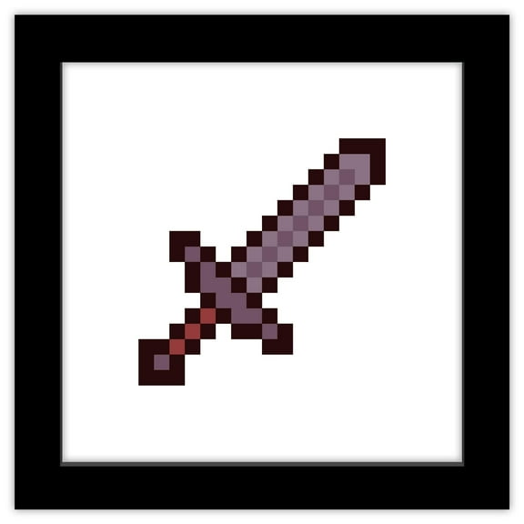 Gallery Pops Minecraft: Iconic Pixels - Items - Iron Sword Wall Art, Black Framed Version, 12" x 12"