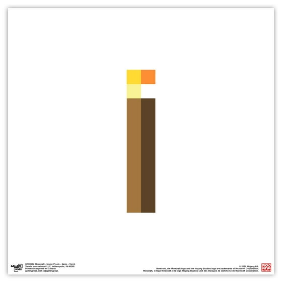 Gallery Pops Minecraft: Iconic Pixels - Items - Torch Wall Art, Unframed Version, 12" x 12"