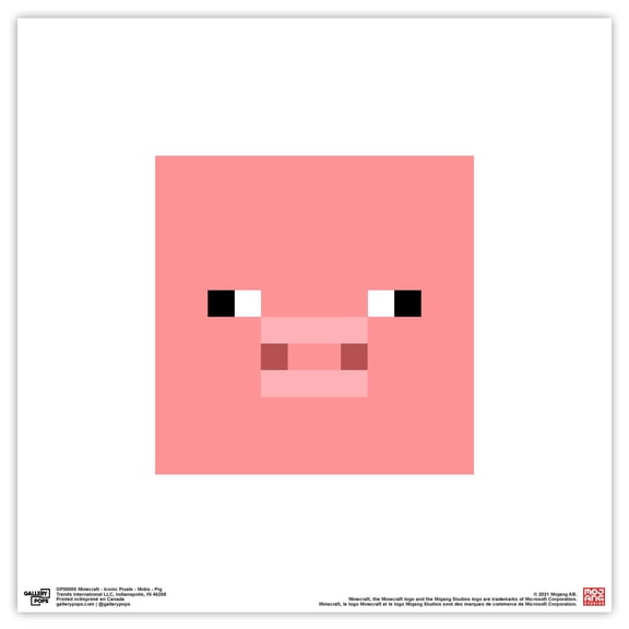 Gallery Pops Minecraft: Iconic Pixels - Mobs - Pig Wall Art, Unframed Version, 12" x 12"