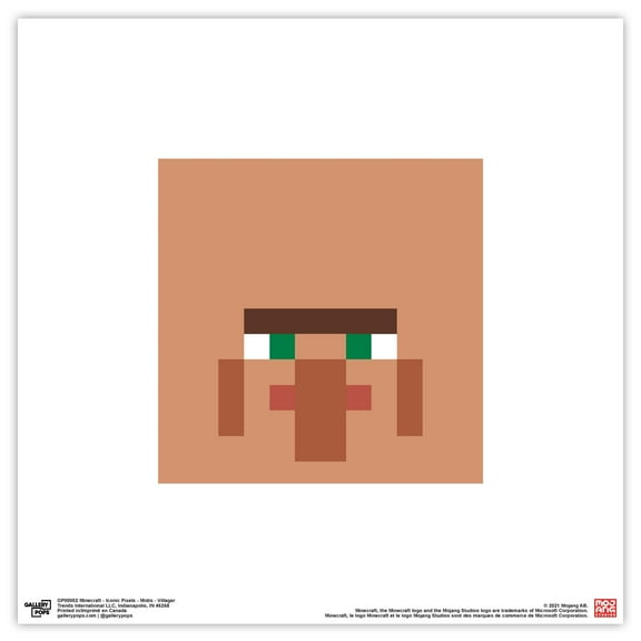 Gallery Pops Minecraft: Iconic Pixels - Mobs - Villager Wall Art, Unframed Version, 12" x 12"