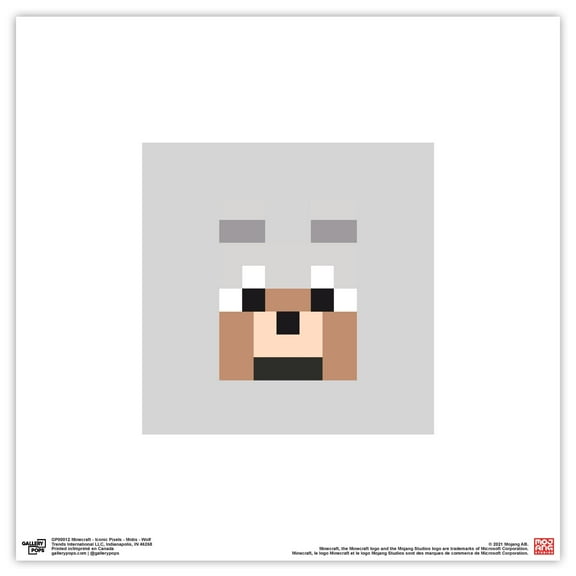 Gallery Pops Minecraft: Iconic Pixels - Mobs - Wolf Wall Art, Unframed Version, 12" x 12"