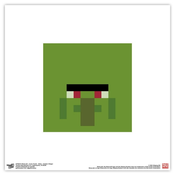Gallery Pops Minecraft: Iconic Pixels - Mobs - Zombie Villager Wall Art, Unframed Version, 12" x 12"