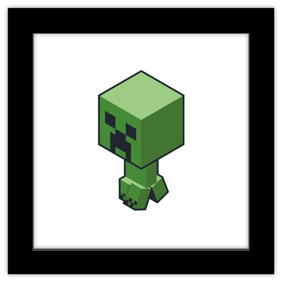 Gallery Pops Minecraft - Isometric Creeper Wall Art, Black Framed Version, 12" x 12"