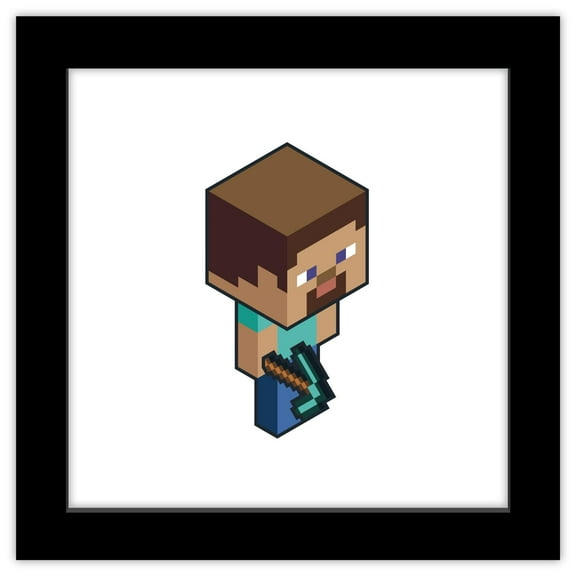 Gallery Pops Minecraft - Isometric Steve Wall Art, Black Framed Version, 12" x 12"