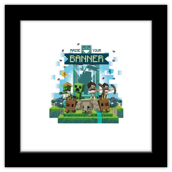 Gallery Pops Minecraft: Legends - Raise Your Banner Wall Art, Black Framed Version, 12" x 12"