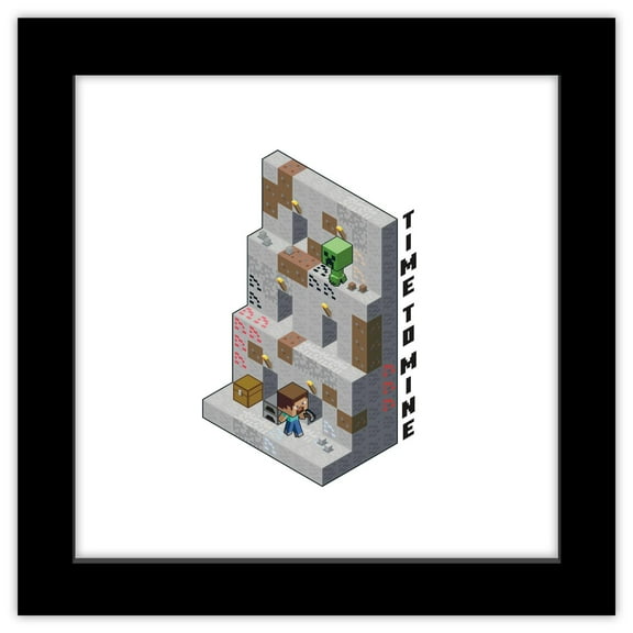 Gallery Pops Minecraft - Time To Mine Wall Art, Black Framed Version, 12" x 12"