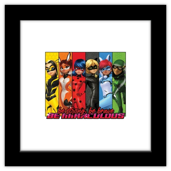Gallery Pops Miraculous: Tales of Ladybug & Cat Noir - Be Strong, Be Brave, Be Miraculous Wall Art, Black Framed Version, 12" x 12"