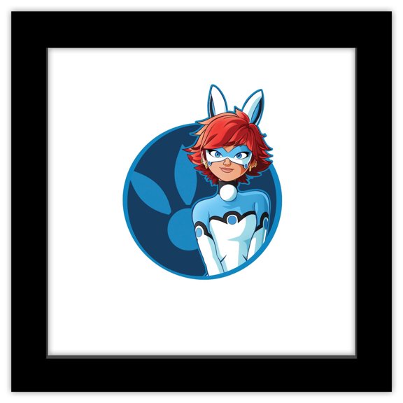 Gallery Pops Miraculous: Tales of Ladybug & Cat Noir - Bunnix Badge Wall Art, Black Framed Version, 12" x 12"