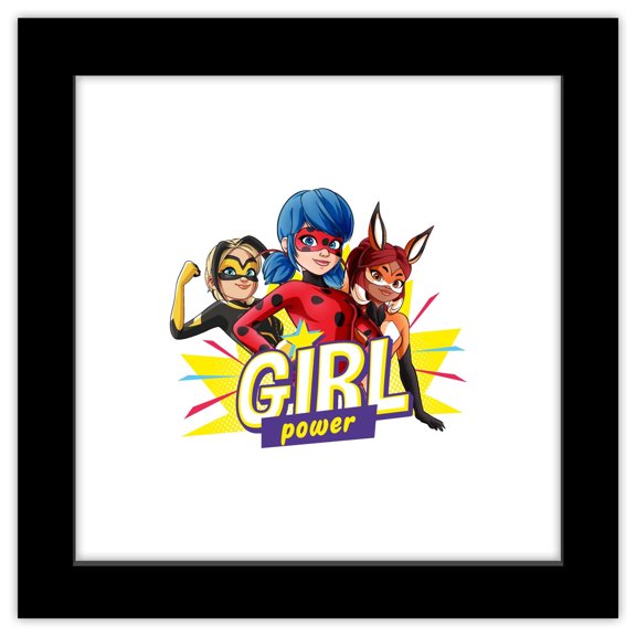 Gallery Pops Miraculous: Tales of Ladybug & Cat Noir - Girl Power Wall Art, Black Framed Version, 12" x 12"