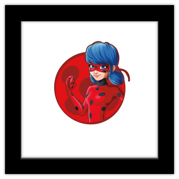 Gallery Pops Miraculous: Tales of Ladybug & Cat Noir - Ladybug Badge Wall Art, Black Framed Version, 12" x 12"