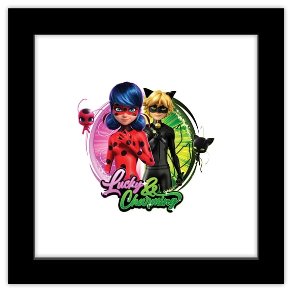 Gallery Pops Miraculous: Tales of Ladybug & Cat Noir - Lucky & Charming Wall Art, Black Framed Version, 12" x 12"