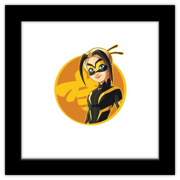 Gallery Pops Miraculous: Tales of Ladybug & Cat Noir - Queen Bee Badge Wall Art, Black Framed Version, 12" x 12"