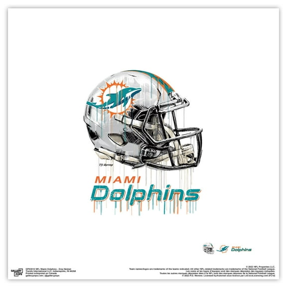 Gallery Pops NFL Miami Dolphins - Drip Helmet Wall Art, Unframed Version, 12" x 12"