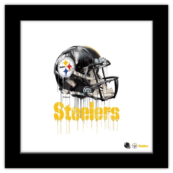 Gallery Pops NFL Pittsburgh Steelers - Drip Helmet Wall Art, Black Framed Version, 12" x 12"