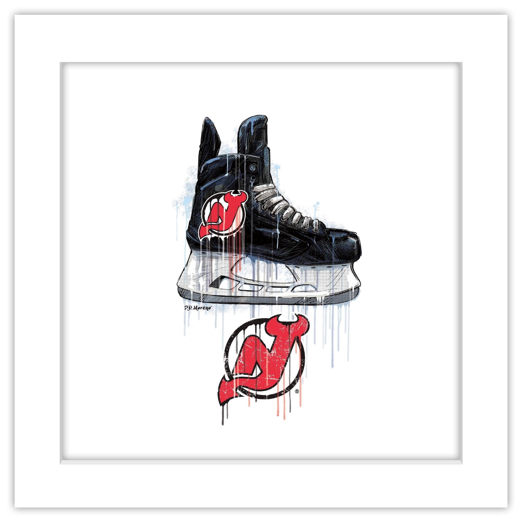 Skate Cartoon Drip Gallery Pops NHL New Jersey Devils - Drip Skate Wall Art, White Framed ...