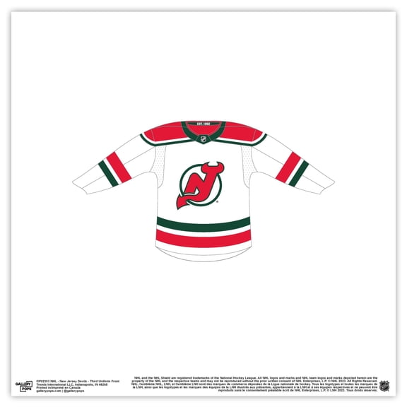 Gallery Pops NHL - New Jersey Devils - Third Uniform Front Wall Art, Unframed Version, 12" x 12"