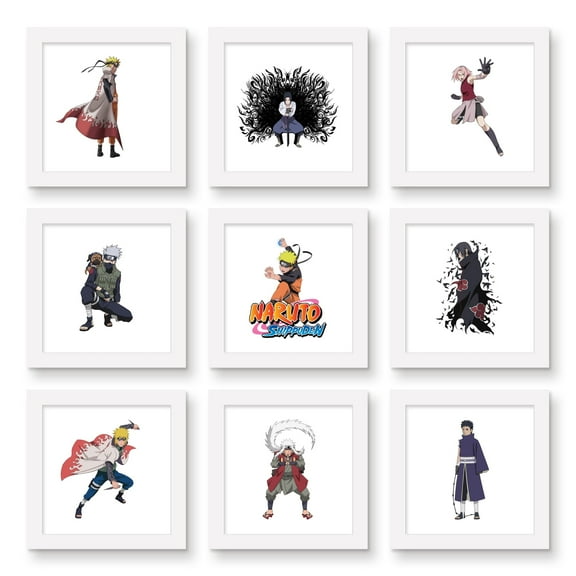 Gallery Pops Naruto Shippuden - Characters Wall Art Bundle (9-Pack), White Framed Version, 12" x 12"