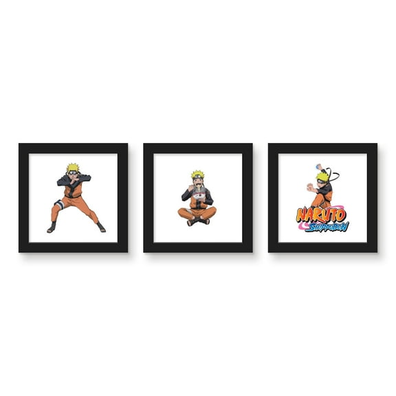 Gallery Pops Naruto Shippuden - Naruto Wall Art Bundle (3-Pack), Black Framed Version, 12" x 12"